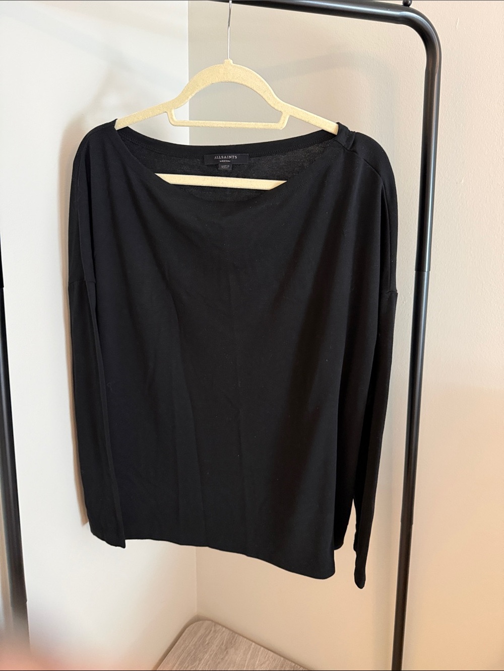 All Saints Black Long Sleeve Boat Neck Top